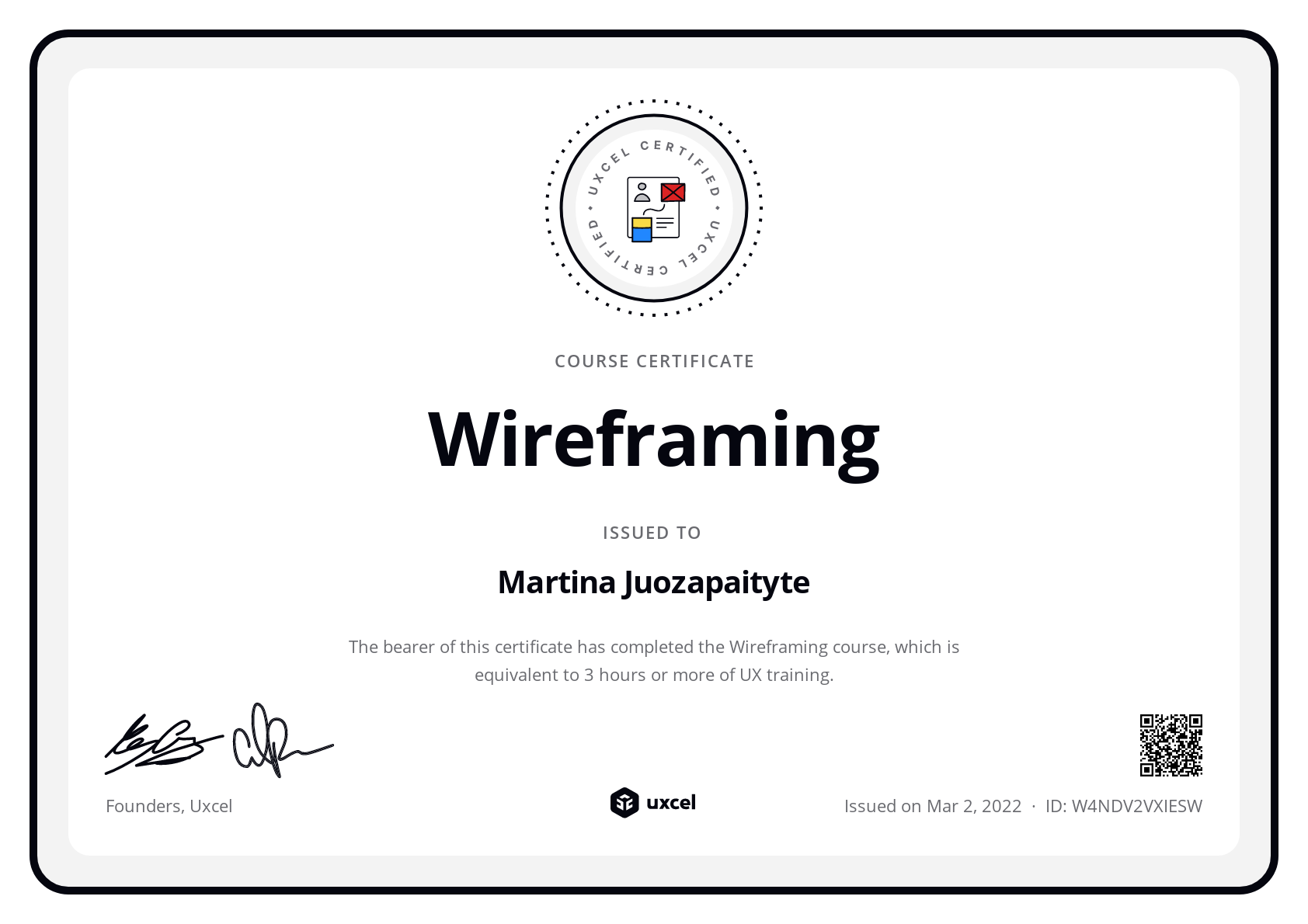 Martina Juozapaityte's certificate